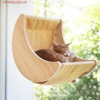 Võng mèo bằng gỗ SPARKLEFLUX, Cốc hút Võng cửa sổ mèo hình mặt trăng, Giá treo chắc chắn có thể tháo rời Cửa sổ mèo đa chức năng có thể tháo rời cho cửa kính cửa sổ