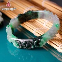 Vòng nguyên khối đá Jadeite màu phỉ thúy khắc họa tiết - Ngọc Quý