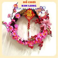 Vòng nguyệt quế hoa mai - hoa đào điểm cành đào đông đỏ treo cửa bao lì xì may mắn trang trí tết - Quà tặng biếu tết- Sả