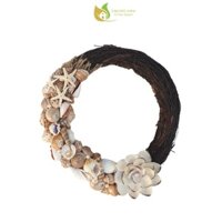 Vòng nguyệt quế treo cửa bằng rễ cây và vỏ ốc tự nhiên – Phù hợp treo trong phòng khách, phòng ngủ và trên cửa – ĐK 36cm