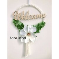 Vòng nguyệt quế treo cửa macrame welcome