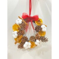 Vòng Nguyệt Quế Vintage  Handmade Treo Cửa Trang Trí Giáng Sinh ( Cam, thông , hoa bông gòn, quế..)