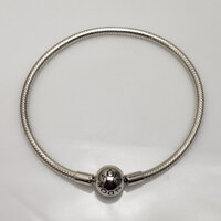 Vòng Pan khóa tròn khắc logo Pan loại tốt màu Bạc và Rose, bản dày, mạ điện bạc siêu bền màu  [Linhcharms]