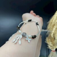 Vòng phong thủy đá thạch anh tóc đen, tourmaline đen và ngọc trai mix charm bạc - Hợp mệnh Mộc, Thủy