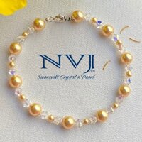 Vòng tay 10 hạt 6ly pha lê Áo Swarovski màu vàng 296, khóa bạc 925 - Quà tặng trang sức chuỗi mân côi Công giáo