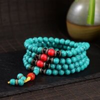 Vòng Tay 108 Hạt Đá Ngọc Lam Tự Nhiên Phong Cách Dân Tộc Tây Tạng 10.16