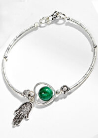 Vòng Tay Bạc 1 Hạt Đá Cẩm Thạch Phối Charm Bàn Tay Hamsa Bạc Ngọc Quý Gemstones