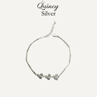 Vòng tay bạc 950 Quincy Silver, lắc tay bạc 3 cỏ 3 lá đính đá xinh xắn lấp lánh