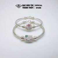 Vòng tay bạc cho bé gái hình hello kitty Bảo Tín Thanh Thủy lắc tay bạc cho bé dạng vòng cứng rộng 3 mm 1 chỉ 8 bạc