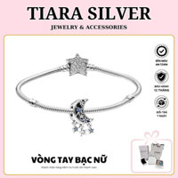 Vòng Tay Bạc Dành Cho Nữ Moments Snake Chain Mix Charm Trăng Khuyết Ánh Sao Tặng Hộp Đựng