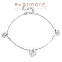 Vòng tay bạc EVERMORE, lắc tay bạc khối vuông đính đá thanh lịch, minimalism - L022