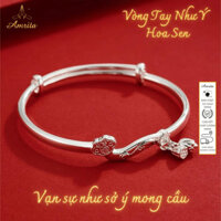 Vòng tay bạc gậy như ý hoa sen chế tác thủ công – bình an như ý – vạn sự đạt như sở cầu – Amrita