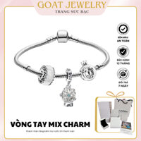 Vòng Tay Bạc Mix Charm Lồng Đen Băng Tuyết Đính Đá Lấp Lánh Tặng Bộ Hộp Đựng