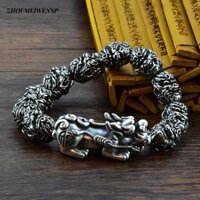 Vòng tay bạc nam ZHUMEIWENSP, Vòng tay hạt Phật mạ bạc cổ điển, Tạo nên huyền thoại đen cũ Chủ đề Ngộ không Độc đoán Khỉ King Head Bangle