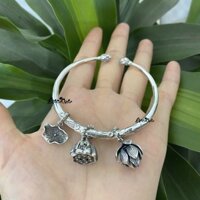 Vòng tay bạc nguyên chất cá chép hoa sen treo lá nhụy hoa sen
