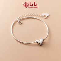 Vòng tay bạc nữ LiLi S925 cao cấp dạng kiềng trơn hình trái tim Jewel LILI_564762
