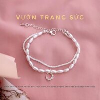 Vòng tay bạc S925 - Lắc tay nữ bạc Ý 2 lớp hạt trai nhân tạo Bling Moon dễ thương, thanh lịch Vườn Trang Sức