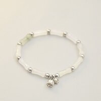 Vòng tay bạc s925 VANZZY JEWELRY Lắc tay bạc kết hợp ngọc cẩm thạch họa tiết đốt tre SM04