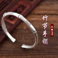 Vòng Tay Bạc S999 Dạng Hở Bằng Bạc Sterling Họa Tiết Đốt Tre Phong Cách Dân Tộc Cổ Điển Cho Nam Và Nữ