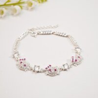 Vòng tay bạc trẻ em Vàng bạc trịnh gia hình tròn đính đá cá tính - Lắc tay bạc nữ VBTG2143