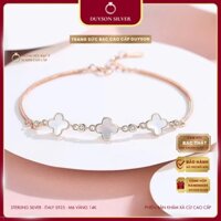 Vòng tay bạc Ý 925 mạ vàng 14k cao cấp Duyson Silver, Lắc tay bạc cỏ 4 lá khảm xà cừ may mắn LTXK36