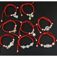 Vòng tay bé gái, vòng tay ngọc bích, vòng tay dệt dây đỏ, vòng tay khóa an toàn, trang sức.