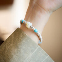 Vòng tay Bodhi sao trăng tự nhiên, đá mắt mèo trắng, quà tặng Đạo giáo