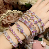 Vòng tay cánh hoa hình học Zircon màu hồng Mạ vòng tay vàng 18K dành cho nữ