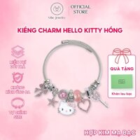Vòng tay charm Hello Kitty, ngôi sao mix nơ đính đá hồng, lắc tay nữ chất liệu hợp kim tự chỉnh size