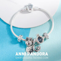 Vòng tay charm Pandora bạc 925 hình con cú, sapphire, quà tặng Giáng sinh thời trang mới 925