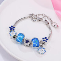 Vòng tay charm Pandora hoa cúc nhỏ màu xanh kljl0563