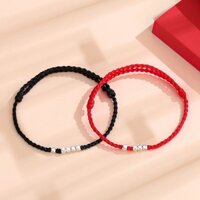 Vòng tay chỉ đỏ Fanci mix bạc, vòng tay đôi 2 màu đen đỏ LTV02