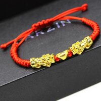 Vòng tay chỉ đỏ Tì Hưu Mạ vàng 18K kèm theo Túi Nhung - Tì Hưu - Ngân Lượng