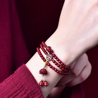 Vòng tay chu sa khắc tỳ hưu thu hút tài Lộc và hoa sen tặng hộp đựng