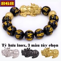 Vòng tay chuỗi hạt đá đen khắc Phật chú charm tỳ hưu 2 bi