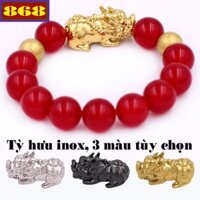 Vòng tay chuỗi hạt đá đỏ charm tỳ hưu 2 bi