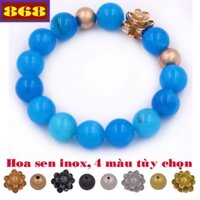 Vòng tay chuỗi hạt đá-N-T-xanh biển charm hoa sen 2 bi