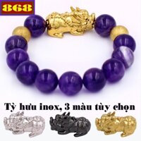 Vòng tay chuỗi hạt đá tím than charm tỳ hưu 2 bi