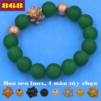 Vòng tay chuỗi hạt đá xanh lá mờ charm hoa sen 2 bi