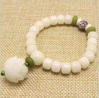 Vòng tay chuỗi hạt kim cang bồ đề trắng cao cấp đính hoa sen 3 tầng nhụy đỏ tuyệt đẹp BĐ20