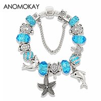Vòng tay chuỗi hạt pha lê màu xanh dương hình sinh vật biển thời trang
