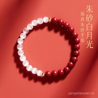 Vòng tay Cinnabar chính hãng cho phụ nữ, đá mắt mèo màu tím tự nhiên, vàng cát trắng, vòng tay hạt may mắn, bộ đôi