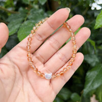 Vòng tay Citrine (Thạch anh vàng ) 5li mix charm mèo xà cừ