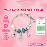 Vòng tay cỏ 4 lá xanh may mắn lắc tay nữ hợp kim titan xi mạ bạc cao cấp đính đá kiềng tự chỉnh size V107