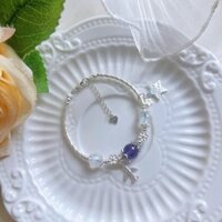 Vòng tay đá Amethyst mix Moonstone charm sao lớn