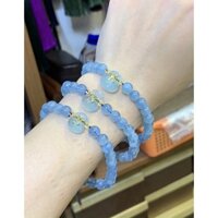 vòng tay đá aquamarin mix charm bi và khuyên vang 10k,7li