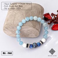 Vòng tay đá Aquamarine 8mm mix đá Kyanite + Charm xanh chế tác tự nhiên cao cấp ANQLO