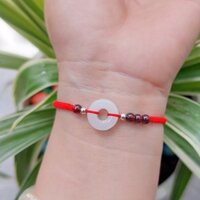 Vòng tay đá bạch ngọc mix đá Ngọc Hồng Lựu kết dây làm thủ công 100 - Mẫu 2