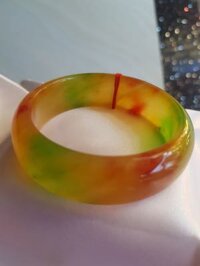 Vòng Tay Đá Cẩm Thạch Hẹ Bản 58 VĐX màu vàng đỏ xanh bóng đẹp Size 58mm x cao 18mm x dầy 8,5mm Nam Nữ mệnh Thổ mệnh Kim 57kg - 67kg đeo ạ