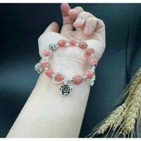 Vòng tay đá đào hoa mix bạc 925 mẫu mới cực xinh